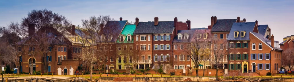 panorama photo of Alexandria VA's waterfront historic buildings